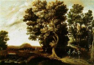 A River Landscape With Herdsmen And Animals On A Track by Joachim Govertsz. Camphuysen