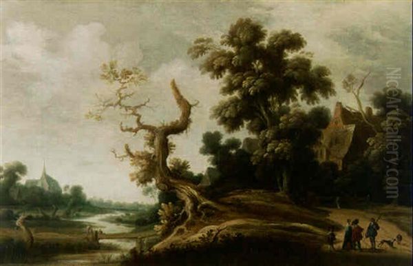 A River Landscape With Travellers Conversing On A Path - view 1