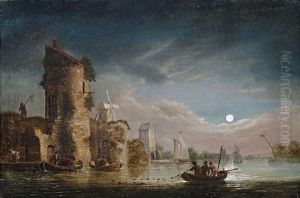 Nachtliche Flusslandschaft Bei Mondschein