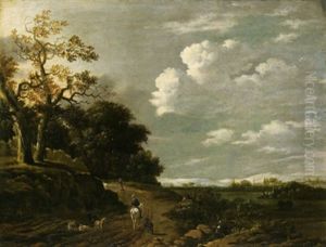Waldlandschaft Mit Einem Reiter by Rafael Govaertsz Camphuysen