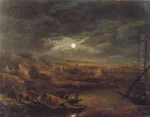 Flusslandschaft Bei Mondschein by Rafael Govaertsz Camphuysen