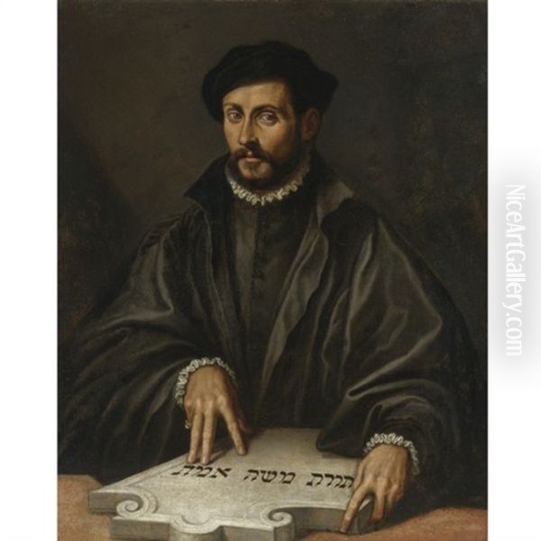 Portrait Of A Man, Pointing At A Hebrew Tablet - view 1