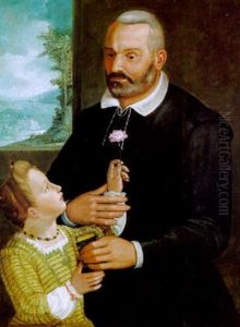 Ein Vater, Der Seiner Tochter Ein Buch Und Dessen Tochter Ihm Eine Rote Nelke Reicht by Antonio Campi