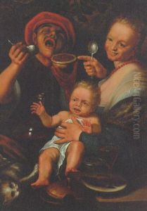 A Peasant Family Eating With A Cat by Antonio Campi