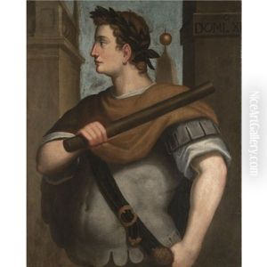 Portrait Of The Emperor Domitian, Standing, In Profile, Wearing A Laurel Wreath And Holding A Baton