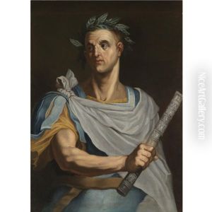 Portrait Of Julius Caesar Wearing A Laurel Wreath And Holding A Baton