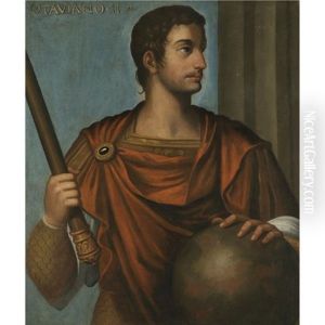 Portrait Of The Emperor Augustus Holding A Baton And Resting His Hand On A Globe Portrait Of The Emperor Augustus Holding A Baton And Resting His Hand On A Globe