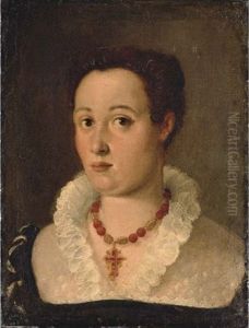 Portrait Of A Lady, Bust-length, In A Silk Black Dress With A White Lace Collar