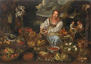 A Fruit And Vegetable Seller, Surrounded By Her Wares (collaboration With Workshop)