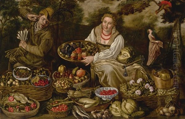 A Fruit And Vegetable Seller, Surrounded By Her Wares - view 1