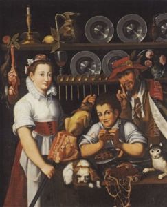 Kucheninterieur Mit Drei Figuren, Hund Und Katze Kucheninterieur Mit Drei Figuren, Hund Und Katze