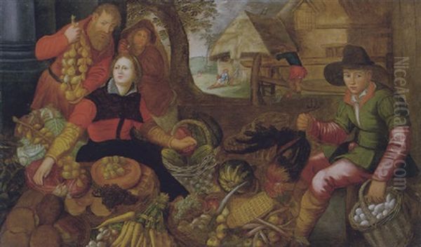Mercato Di Frutta E Verdura Con Paesaggio Nel Fondo - view 1
