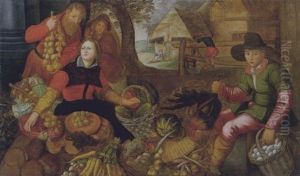 Mercato Di Frutta E Verdura Con Paesaggio Nel Fondo by Vincenzo Campi