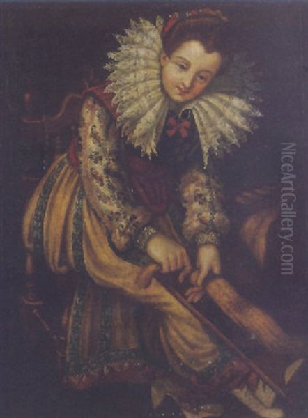 A Young Woman Combing Flax - view 1