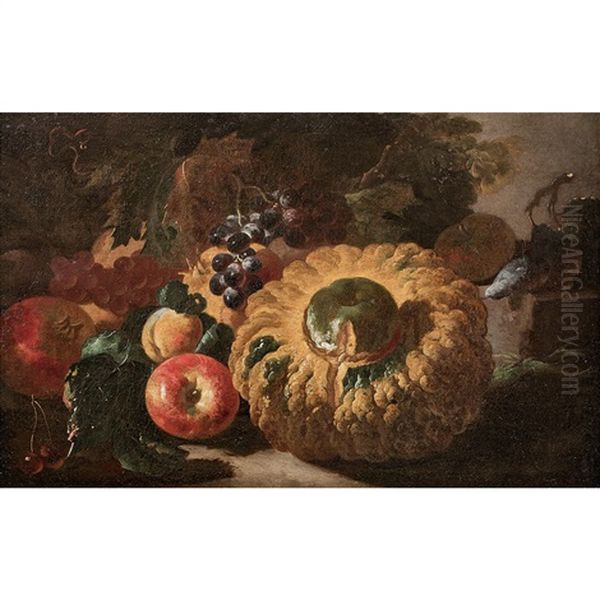 Nature Morte Aux Fruits : Grenade, Raisin, Cerise Et Courge - view 1