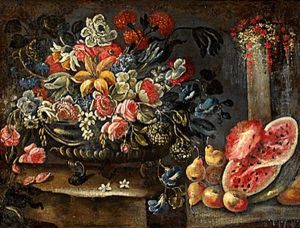 Stilleben Med Frukter Och Blommor