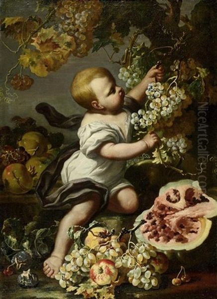 Stillleben Mit Trauben, Melone Und Putto - view 1