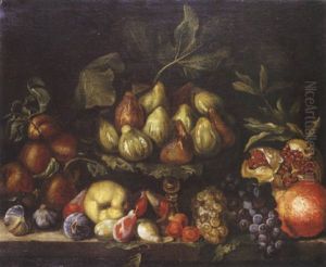 Nature Morte A La Coupe De Figues Et Fruits Sur Un Entablement