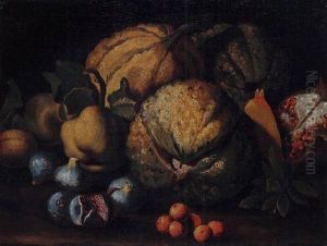 Figs, Melons, Pomegranates And Other Fruit On A Ledge