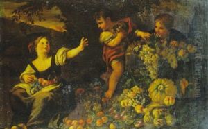 Enfants Jouant Dans Une Nature Morte Aux Fruits by Michelangelo di Campidoglio