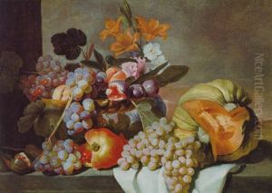 Stilleben Mit Weintrauben, Einer Melone Und Anderen Fruchten Und Blumen by Michelangelo di Campidoglio