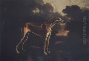 A Greyhound With A Puppy In A Landscape