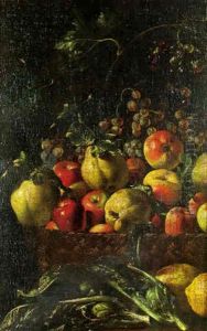 Still Life With Fruit In A Basket On A Table by Michelangelo di Campidoglio