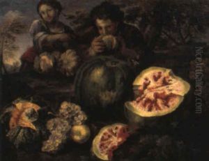 Enfant Mangeant Des Pasteques Dans Un Paysage