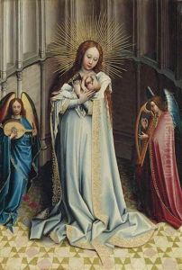 The Virgin And Child In An Apse With Two Musical Angels by Robert Campin