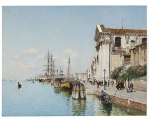 A Venetian Canal With Views Of Santa Maria Della Visitatione And Santa Maria Del Rosario by Federico del Campo