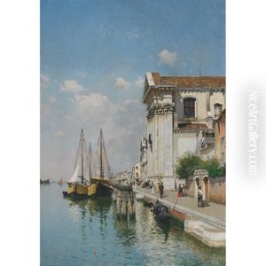 A Venetian Canal With Santa Maria Della Visitazione And Santa Maria Del'rosario by Federico del Campo