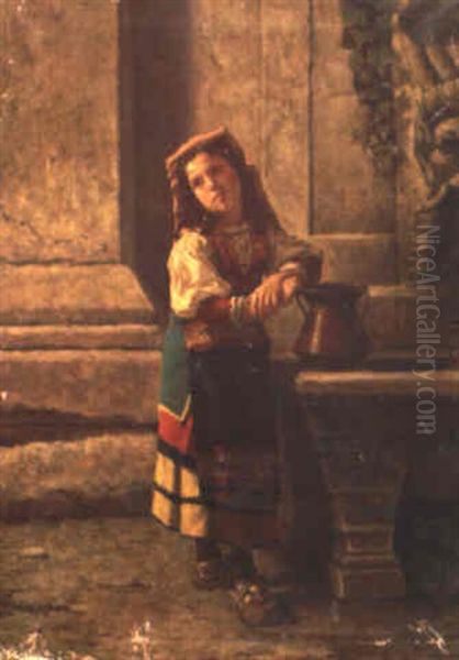 Young Peasant Girl With Water Pitcher - view 1