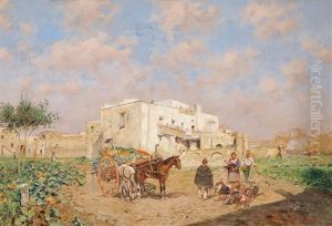 Southern Landscape With A Green-grocer by Alceste Campriani