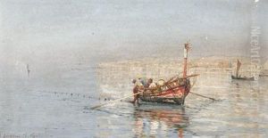 Fischer Beim Einholen Der Netze In Der Bucht Von Neapel Fischer Beim Einholen Der Netze In Der Bucht Von Neapel