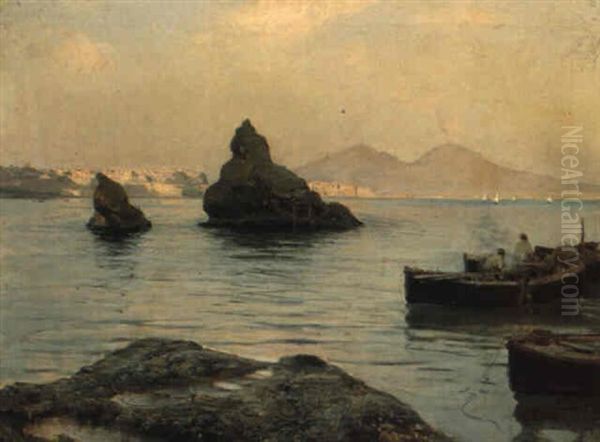 Veduta Del Golfo Di Napoli Col Vesuvio E Barche Di Pescatori - view 1