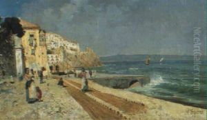 Sulla Spiaggia Ad Amalfi by Alceste Campriani