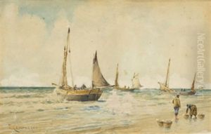 Pescadores En La Playa by Tomas Campuzano Y Aguirre