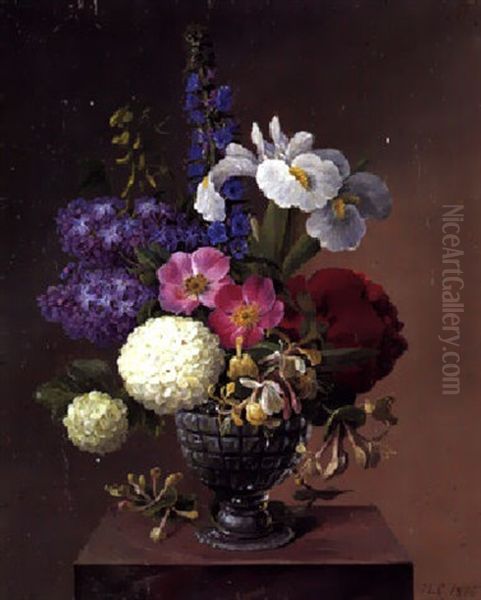 Vase Med Sneboller, Syrener, Roser, Kaprifolier Og Iris - view 1