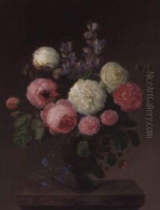 Roses With Lilac And Convolvuli In A Vase On A Marble Plinth by Johannes Ludwig Camradt