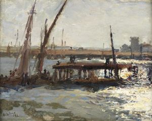 Vista De Porto Com Barcos by Artur Alves Cardoso