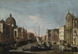 Venice, A View Of The Grand Canal With San Simeone Piccolo by Bernardo Canal
