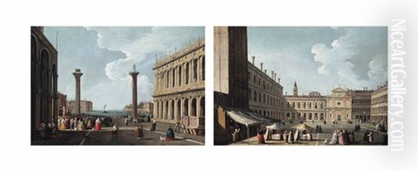 The Piazza San Marco, Venice, Looking West Towards San Geminiano (+ The Piazzetta, Venice, Looking South, With The Columns Of Saints Mark And Theodore And The Biblioteca Marciana; Pair) - view 1