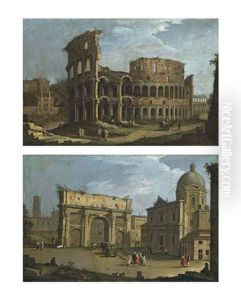 Views Of Rome: The Colosseum And The Arch Of Septimius Severus, With The Church Of San Luca And Santa Martina (a Pair)