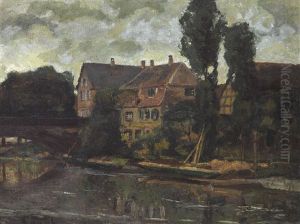 Blick Auf Eine Gutsanlage Am Fluss