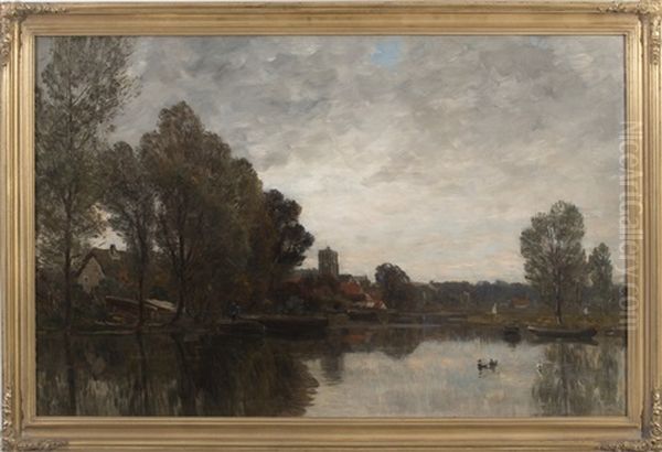 European Riverscape With Village In The Distance - view 1