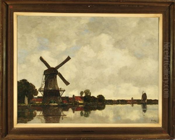 Windmuhle In Einer Niederlandischen Flusslandschaft - view 1