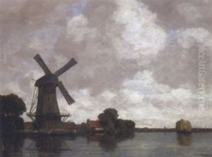 Hollandische Fluslandschaft Mit Windmuhle by Gilbert Von Canal