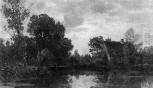 Bauernhaus An Einem, Mit Schilf Und Baumen, Umwachsenen See Bauernhaus An Einem, Mit Schilf Und Baumen, Umwachsenen See