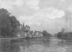 Blick Uber Einen Kanal Auf Ein Hollandisches Dorf Blick Uber Einen Kanal Auf Ein Hollandisches Dorf