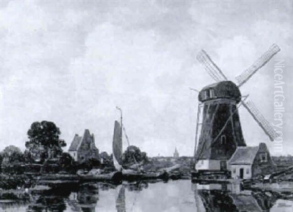 Hollaendische Flusslandschaft Mit Windmuehle - view 1